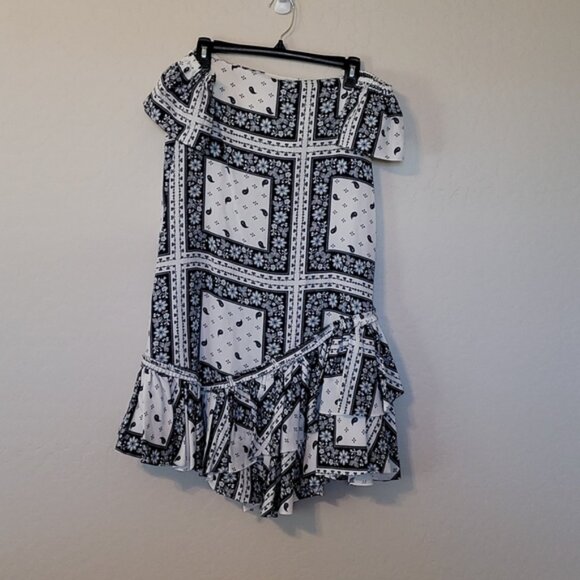 Anthropologie Cinq a Sept Minella off Shoulder Asymmetric Blue White Dress SZ 8 - Picture 5 of 13